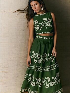 NWT Sézane SET Vert D’été Claire Blouse & Siloé Skirt Size 4 / 36